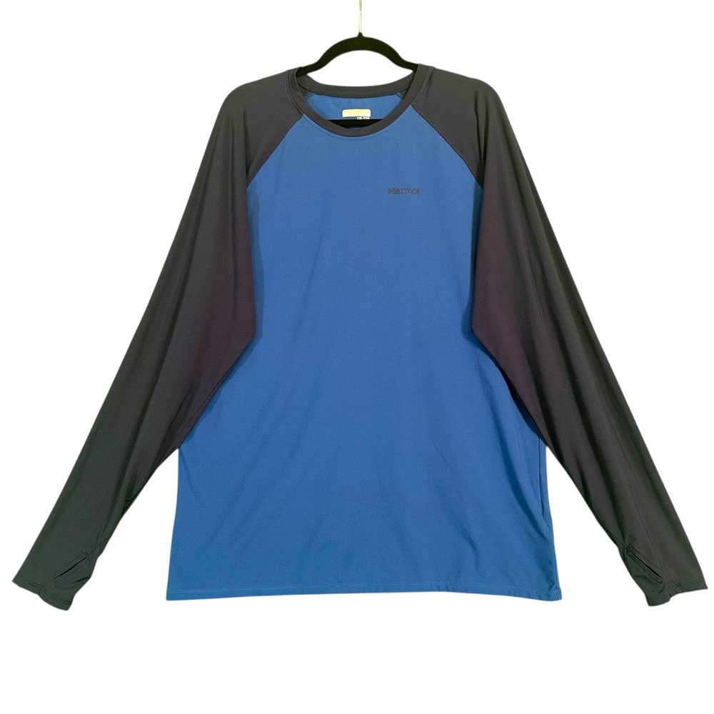 Marmot Mens Long Sleeve Raglan Shirt Blue Dark Gray XXLT TG Outdoor Hiking